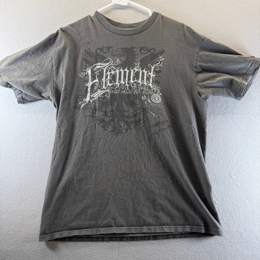 Element Wind Water Fire Earth Graphic‎ Tee Charcoal Gray Skate T-Shirt Large